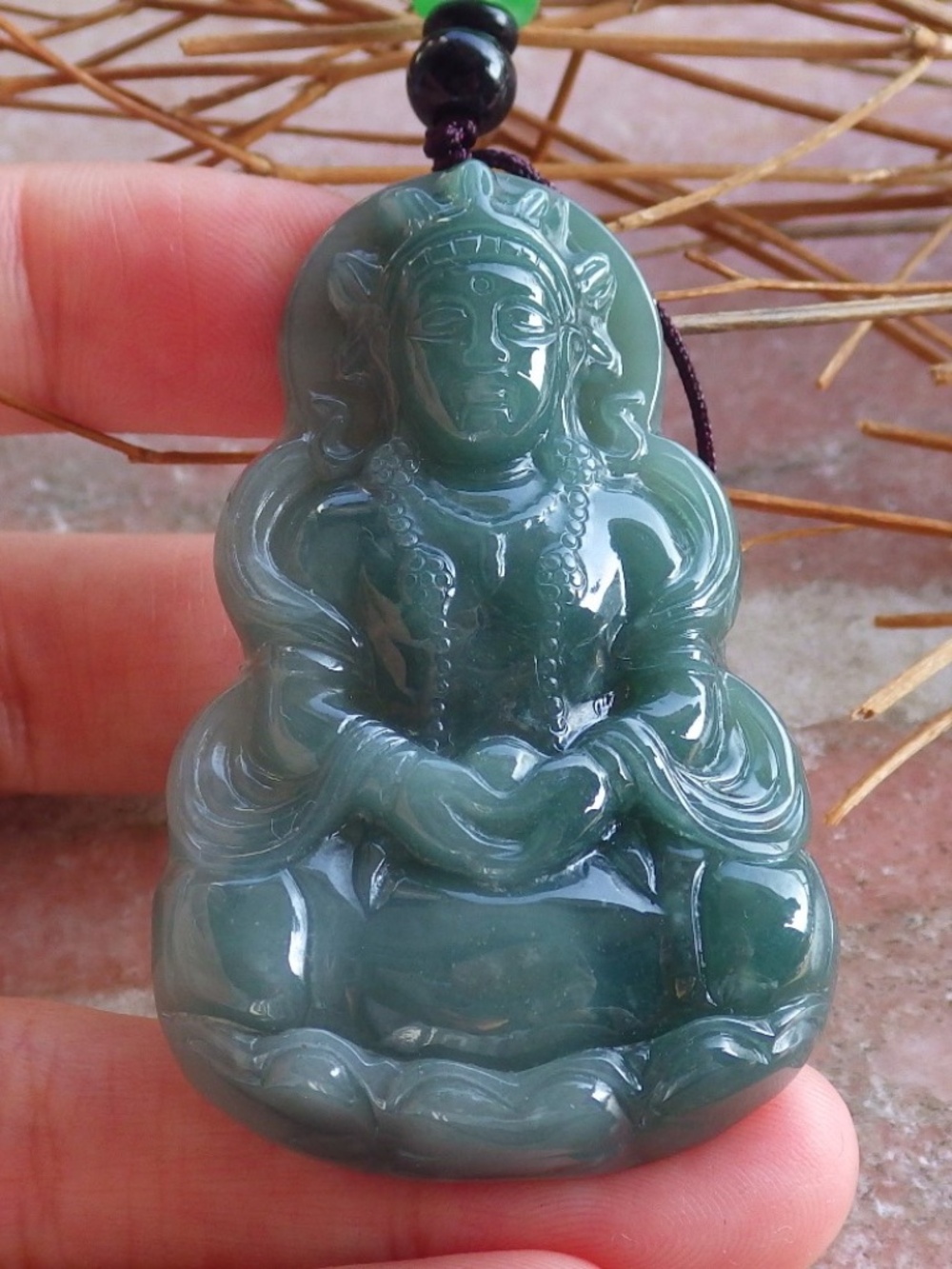 Certified Natural Green A Jade jadeite Guanyin Kwan Yin God Pendant Necklace